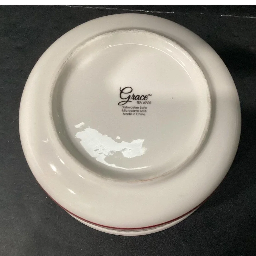 Grace Tea Ware Cereal Bowl, Vintage Inspired‎ Red & Gray Soup Dish, Dinnerware